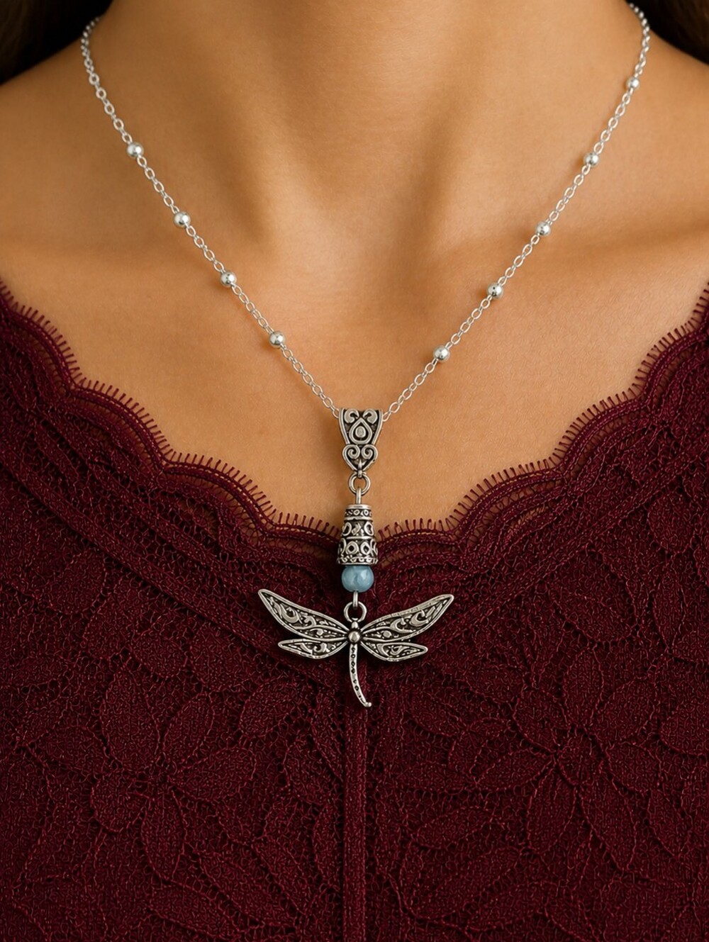 Handcreated Dragonfly Necklace on a Sterling Silver Chain